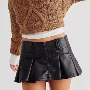 Free People Micro Mini Skort Skirt Black Leather